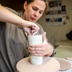 Sally Bertram at work in her studio 2019